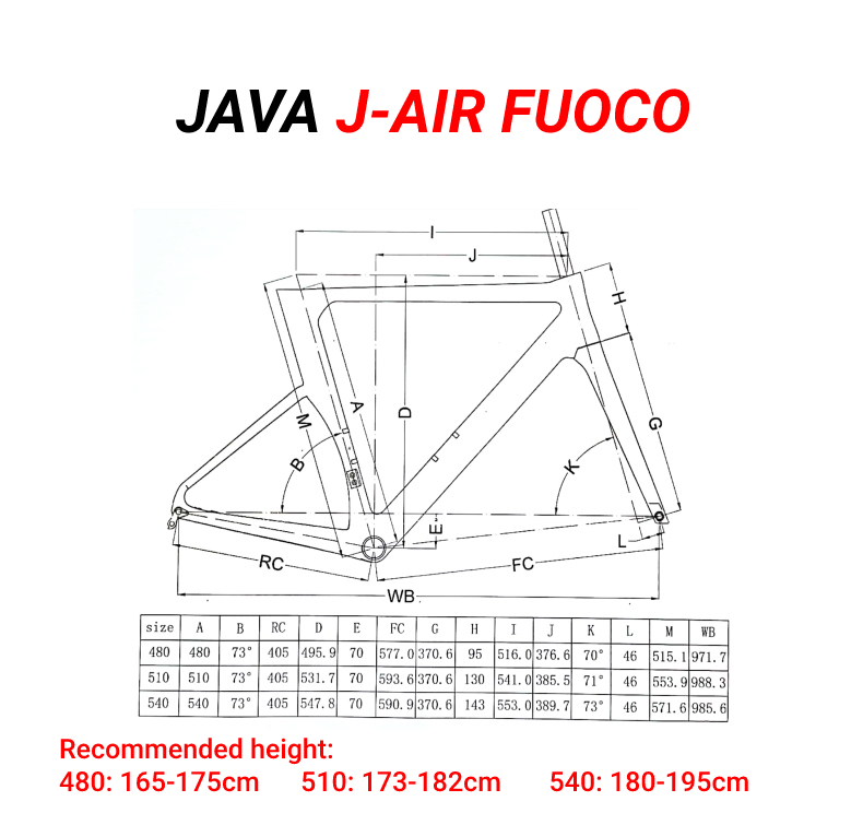 Java road hot sale bike size chart